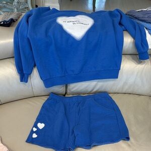 PacSun Blue Heart Sweatshirt and Shorts Set